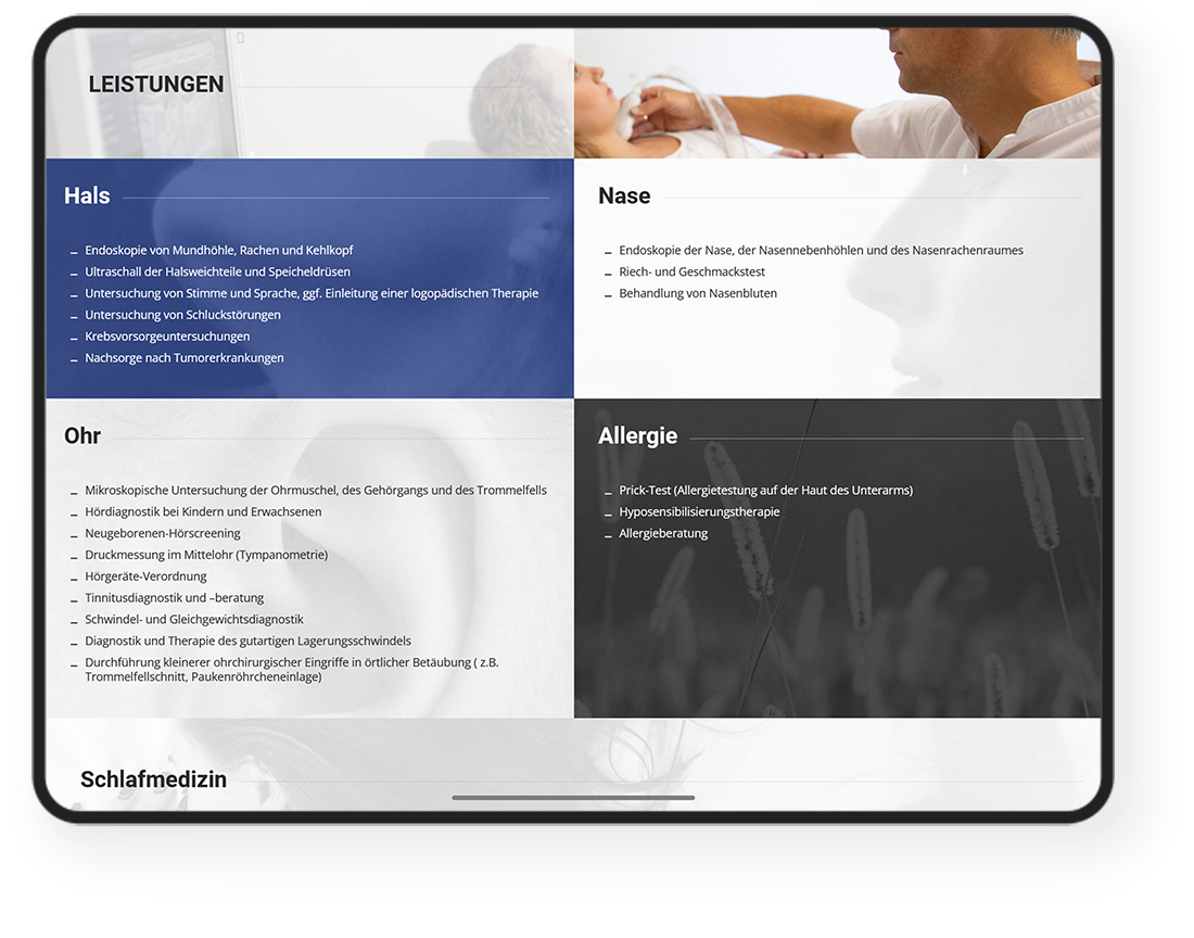 HNO Praxis Buchholz - Screendesign / Programmierung / Grafik / Branding by dothepop